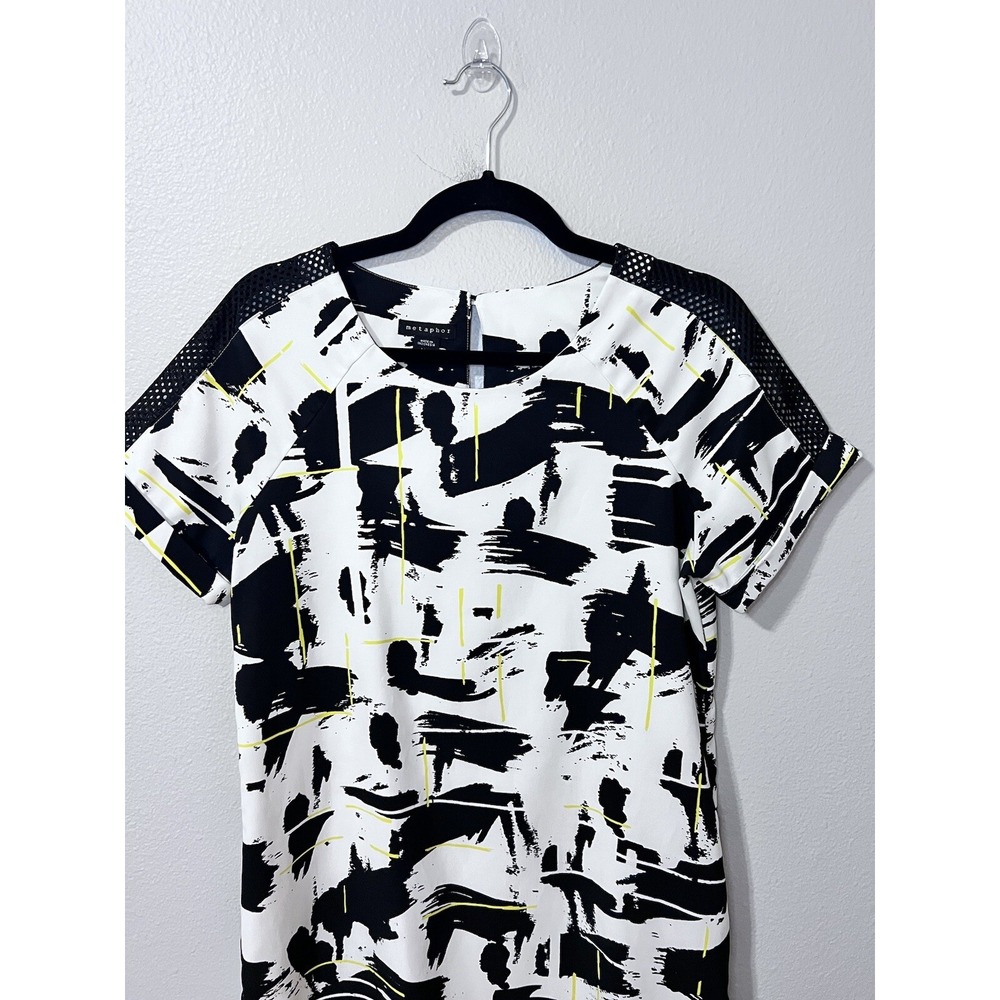 Metaphor‎ Shift Dress Abstract Mesh Black White Yellow Medium - Picture 2 of 8